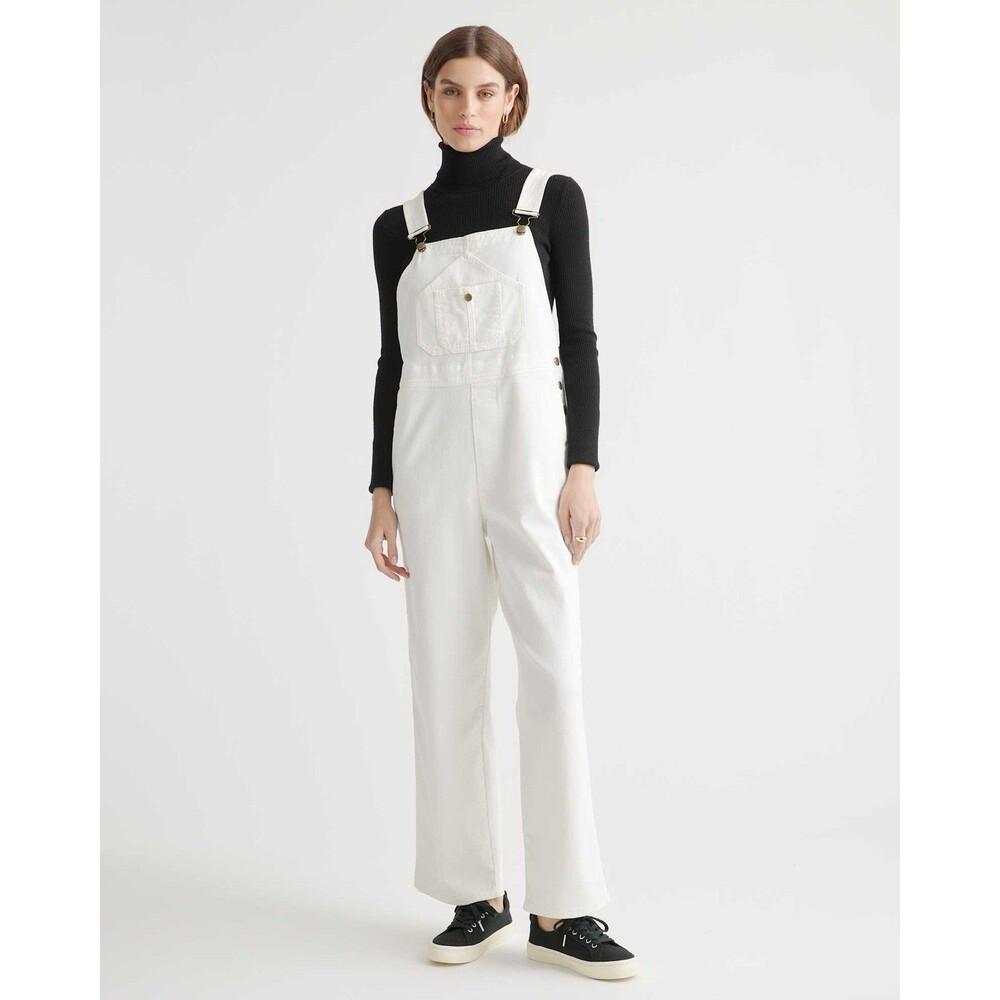 Quince Small Organic Stretch Cotton Twill Relaxed Overalls Ivory Women's S NWT